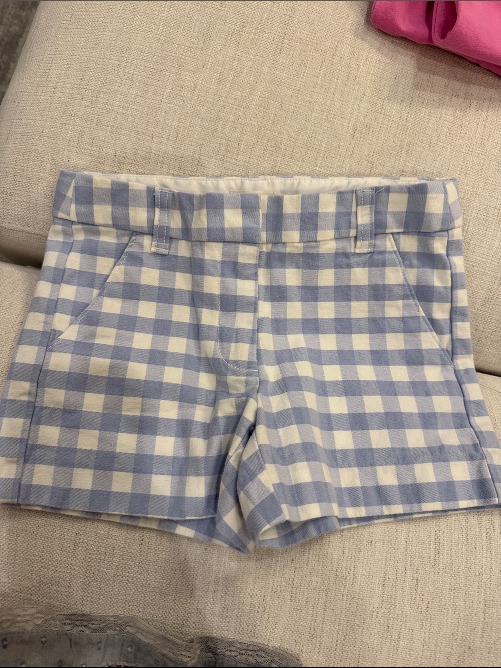 Crewcuts Light Blue & White Gingham High-Waist Shorts